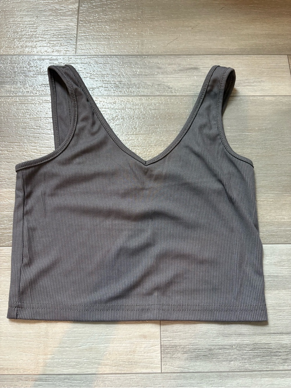 SHEIN Charcoal Ribbed V-Neck Crop Top